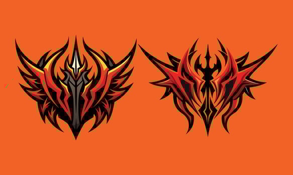 Abstract tribal designs with sharp edges and flamelike elements, one on the left resembling a stylized bird or dragon head vector