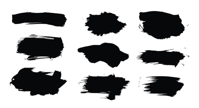 Bold black brush strokes create dynamic artistic textures for modern graphic design projects and creative backgrounds vector