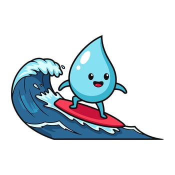 A cartoon water drop surfing on a wave vector