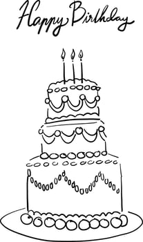 Birthday Cake Line Art with Stars vector