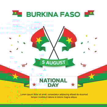 burkina faso Independence Day design, August 5th design element box template with flag and at the bottom on green background, burkina faso map and flag vector
