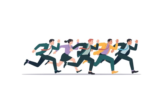 Dynamic Business Team Running Towards Success Illustration of Competition, Strategy, and Collaboration for Corporate Achievement and Market Leadership vector
