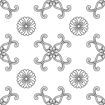 Decorative flower design, seamless flower pattern, intricate floral motifs, artistic flower shapes, detailed black and white flowers, elegant floral print, vintage floral illustration, flower vector