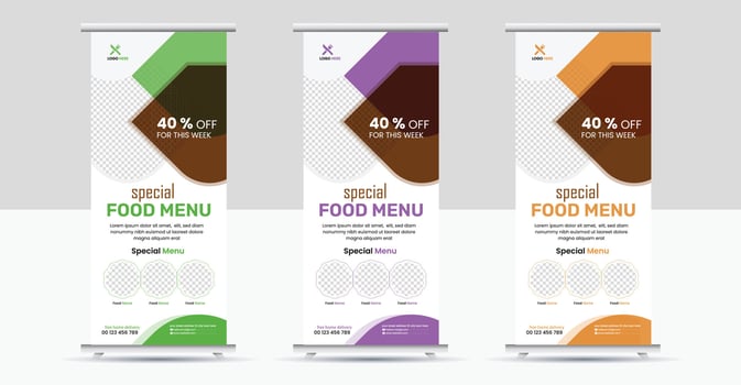 Food and restaurant roll up banner design vector