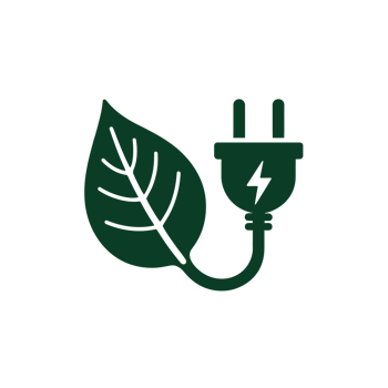 A green leaf connects to an electrical plug, symbolizing eco-friendly energy png