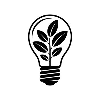 A light bulb contains a sprouting plant, symbolizing a fusion of innovation and nature. png