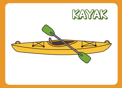 Yellow kayak with green paddles vector