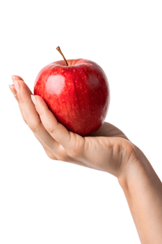 Hand holding red apple, fresh fruit isolated on transparent background, healthy snack concept png