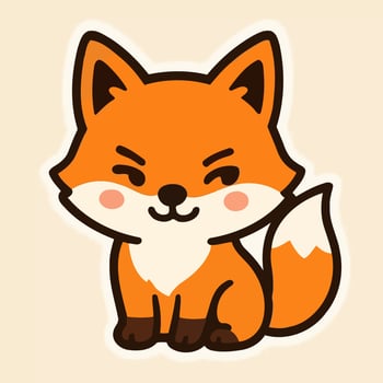 art of cute cartoon fox with orange fur, white chest and brown paws sitting in a playful pose, isolated on white background in a flat style illustration design vector