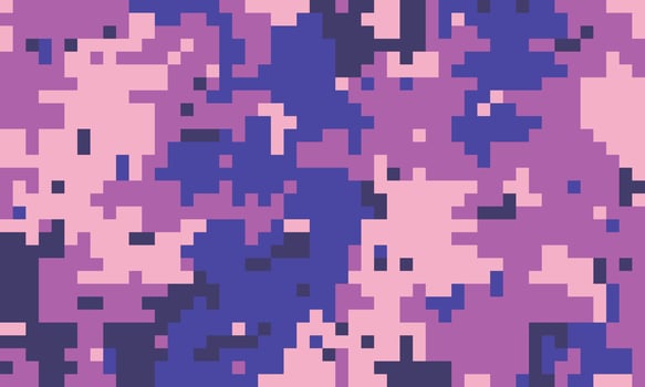 Abstract pixelated camouflage pattern in shades of pink and purple. Perfect for fashion, gaming, tech, or digital art projects. vector