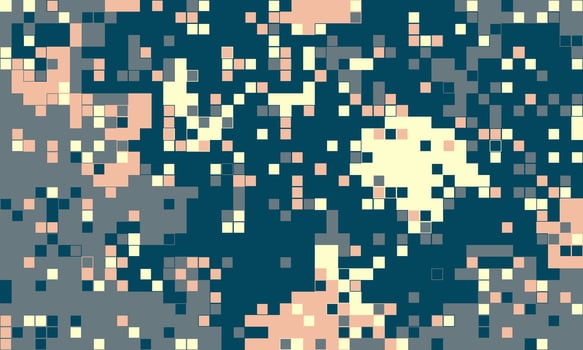 Abstract pixel art background. Stylish digital camouflage pattern in muted teal, beige, and grey tones. Perfect for website banners, tech presentations, or modern design projects. vector