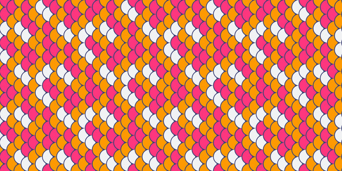Vibrant diagonal pattern of interlocking circles in pink, orange, and white. Perfect for textile design, website backgrounds, or modern graphic projects. vector