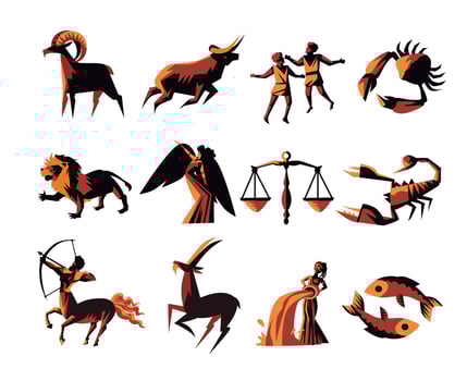 Zodiac symbols and mythological figures illustrations vector