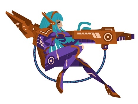 cyberpunk anime woman hero with tech armor and gun vector