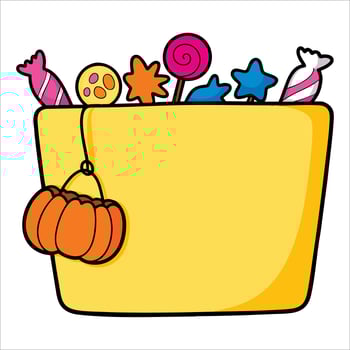 illustration of cartoon Halloween bucket filled with candy isolated on white background perfect for Halloween party invitations and spooky designs vector