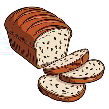 illustration of French baguette pastry bread from wheat. Long loaf with sliced piece perfect for bakery food menus and bread related graphic designs. vector