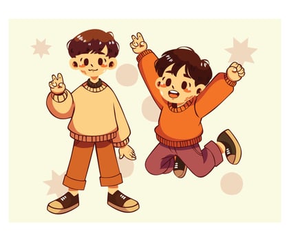 Two cartoon boys making peace signs vector