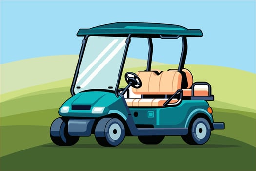 Colorful golf cart in an outdoor setting vector