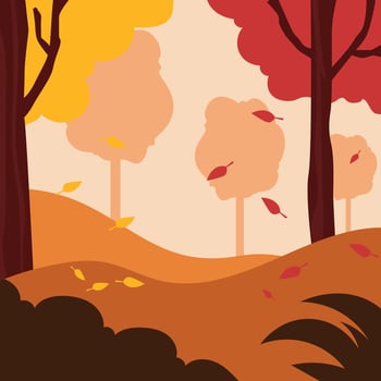 Autumn forest with trees and falling leaves. vector