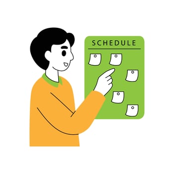 Illustration of a man looking at a weekly schedule vector