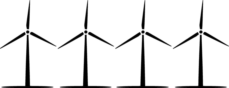 Four black wind turbines in a row on a white background wind power renewable energy 1 vector