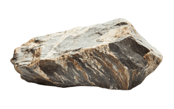 Rough natural stone fragment with striated texture isolated on transparent background png