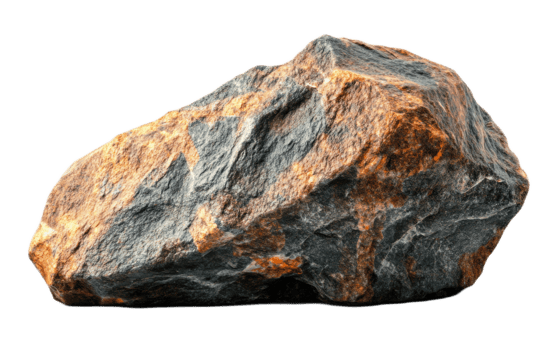 Rough natural mineral specimen with earthy tones isolated on transparent background png