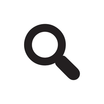 Black silhouette of a magnifying glass icon on a plain white background vector