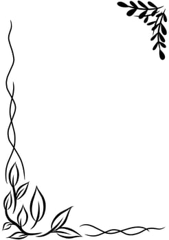 black botanical leaves outline border decorative corner vector