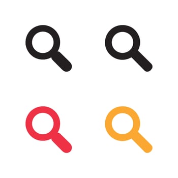 Four colorful magnifying glass icons, black, red, yellow, search concept on white background vector