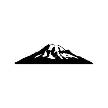 Black silhouette of a snow capped mountain range against white background peak vector