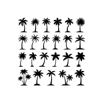 Collection of black palm tree silhouettes on a white background tropical nature vector