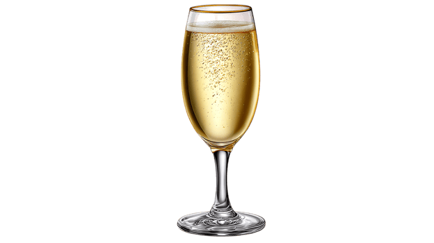 Champagne flute filled with bubbly beverage isolated on transparent background png