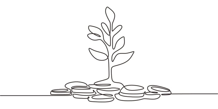 Single Line Drawing Plant Coins. Stack Growth Finance Symbol Art. vector
