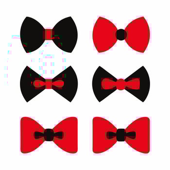 Red and Black Bow Tie Icon Set Flat Illustration of Formal Bowtie Designs for Fashion, Groom, Costume, Celebration, Party, Accessory, or Tuxedo Decor on White Background vector