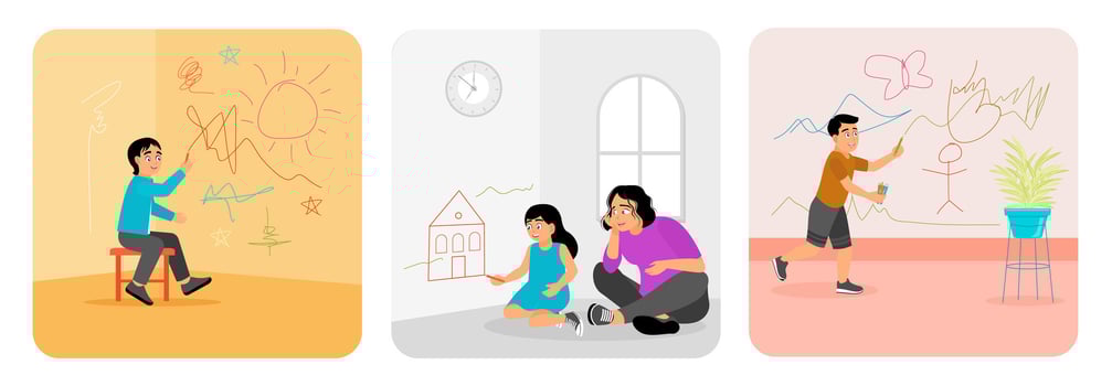 Children drawing and creating at home vector