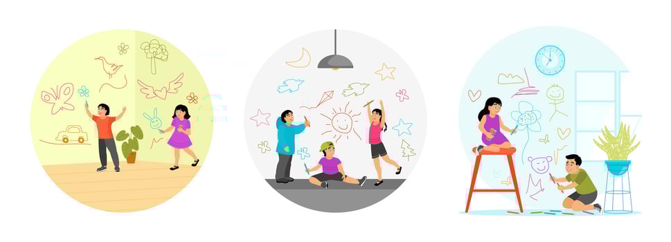 Kids enjoying creative indoor activities vector