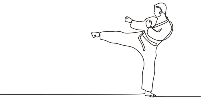 Single Line Minimalist Martial Artist. Self Defense Training Graphic. vector