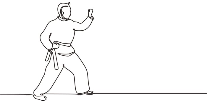 Continuous Single Line Drawing Martial Arts. Combat Training Sport Minimalist Art. vector