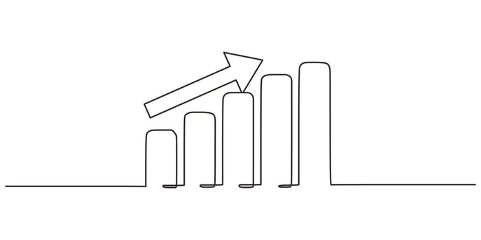 Single Line Art Thumbs Up Chart. Success Upward Progress Symbol. vector