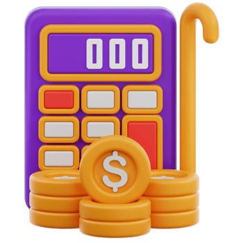 Calculator and coins for financial planning png