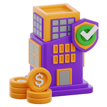 3D building with coins and shield png