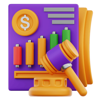Gavel and financial chart illustration png