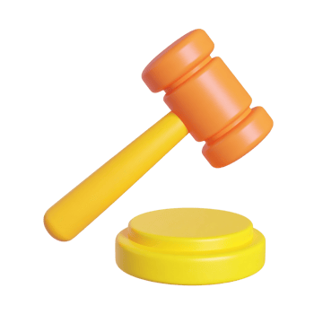 Cartoonish gavel and sound block on transparent background png