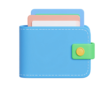 Blue cartoon wallet with colorful cards on transparent background png