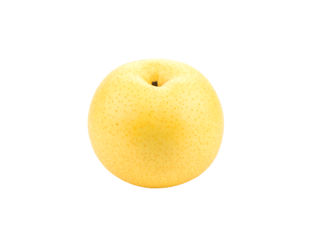 A single ripe yellow Asian pear with a round shape and speckled skin. png