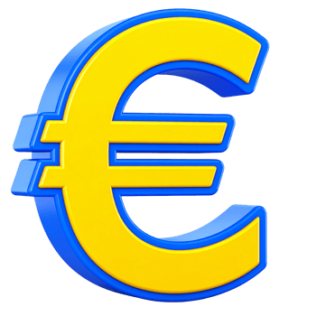 Bright and bold Euro currency symbol on transparent background png