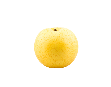 A single ripe yellow Asian pear with a round shape and speckled skin texture. png