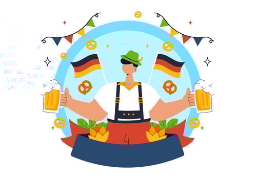 Man with beer and pretzels illustration vector