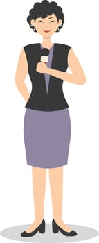 Woman Journalist Character on White Background. vector